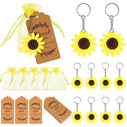 48 Set Sunflower Party Favors Includes Sunflower Keychains Yellow Organza Bags Thank You Kraft Tags Baby Shower Return Favors for Guests Birthday Summer Theme Party Bridal Wedding Baby Shower Decor