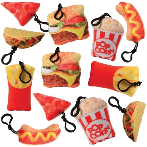 ArtCreativity Plush Fast Food on Clips Set of 12 Backpack Clips for Kids in Assorted Colorful Designs Fast Food Plush Toys for Decoration and Imaginative Play Kids Goodie Bag Stuffers and Favors