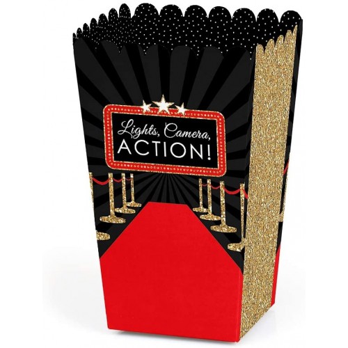 Big Dot of Happiness Red Carpet Hollywood Movie Night Party Favor Popcorn Treat Boxes Set of 12