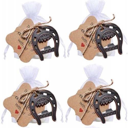 Bodosac 30pcs Cast Iron Lucky Horseshoes Opener with Tag Cards Sheer Bag for Vintage Wedding Favors Party Favor Decorations
