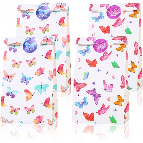 Butterfly Themed Gifts Bags Butterfly Party Decorations Goody Treat Bags with Pink Stickers for Girls Women's Birthdays Favor Supplies 20pcs