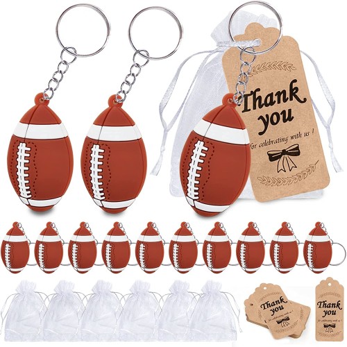 CiciBear 60 Pack Football Party Return Favors with 20 Football Keychains 20 Thank You Tags and 20 Gift Bags for Football Themed Party Baby Shower Kids Adults Birthday School Carnival Rewards Christmas Red Black