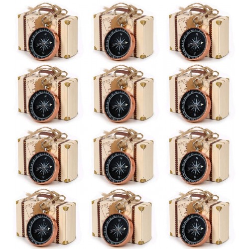 CUSFULL 50Pcs Compass Pendant Wedding Favors for Guests Compass Souvenir Gift with Kraft Tags and Box for Travel Wedding Party Decorations Nautical Christmas Ornaments Rose Gold
