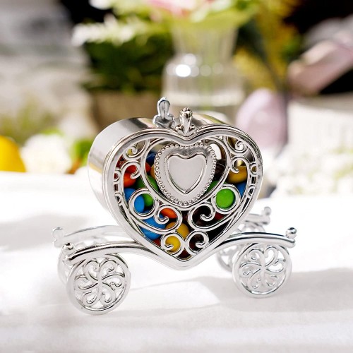 Efavormart 12 Pack 4" Silver Fillable Heart Carriage Favor Candy Boxes for Wedding Bridal Shower Baby Shower Birthday Candy Jars Decorations