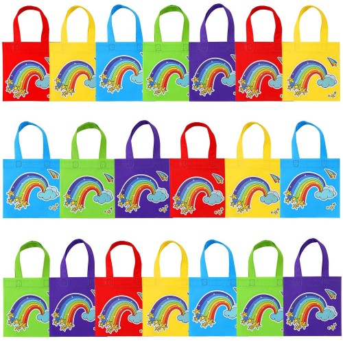Elcoho 20 Pieces Rainbow Non-Woven Party Bags Party Bags Birthday Tote Treat Bag with Handles for Party Favors 8 by 8 Inches 4 Colors