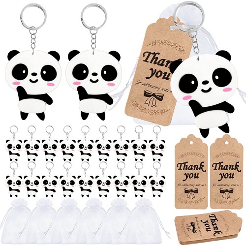 Elecrainbow 72 Pack Cute Panda Bear Party Favors Include 24 Keychains + 24 Thank You Tags + 24 Goodie Bags for Panda Keychain Return Gift Pandas Lovers Like a Panda Party Animal-Themed Birthday