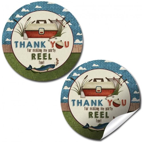 Fishing Thank You Birthday Party Sticker Labels 40 2" Party Circle Stickers by AmandaCreation Great for Party Favors Envelope Seals & Goodie Bags