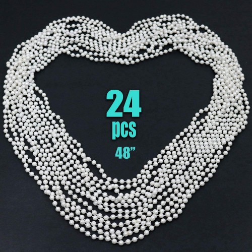 GIFTEXPRESS 24 PCS White Pearl Bead Necklaces Bulk Faux Pearl Necklaces Mardi Gras Beaded Necklaces for Wedding Birthday Tea Party Favors Gatsby theme Decorations