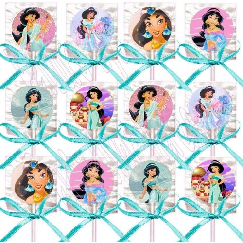 Granmark Princess Jasmine Lollipops from Aladdin Party Favors Decorations Party Favors -12 pcs Animated Cartoon Genie Magic Lamp w  Turquoise Ribbon Bows