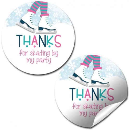 Ice Skating-Themed Thank You Sticker Labels for Girls 40 2" Party Circle Stickers by AmandaCreation Great for Party Favors Envelope Seals & Goodie Bags