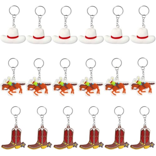 iMagitek 18 Pack Western Themed Keychains Cowboy Boot Hat Party Favors for Cowboy Birthday Party Decorations Cowboy Themed Baby Shower