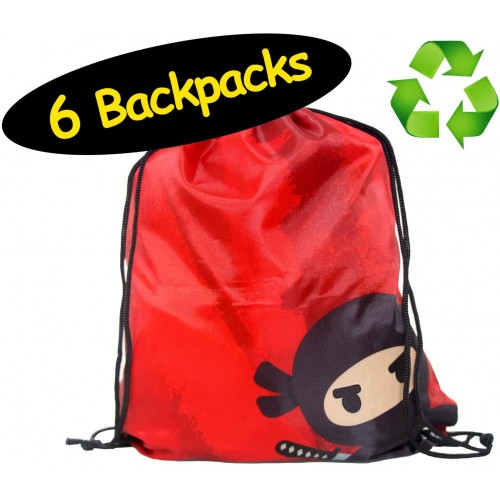 Karate or Ninja Party Favors Drawstring Backpacks Bags    Made of Recycled RPET    6-Pack 12 x 14 inches