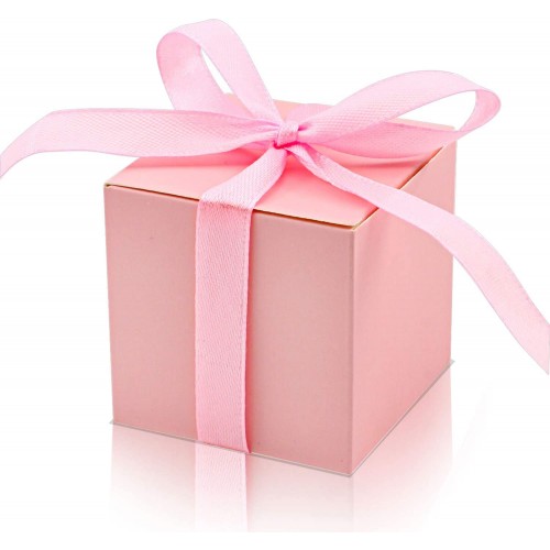 KPOSIYA 70 Pack Favor Boxes 2x2x2 inch Candy Boxes Pink Gift Boxes with Ribbons for Wedding Baby Shower Decorations Birthday Party Supplies Pink 70