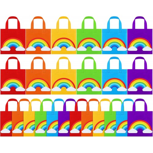 MIMIND 24 Pieces Rainbow Non-Woven Party Bags with Handles 7.9 x 7.9 Inch Party Gift Tote Bag Party Favor Bags for Birthday Rainbow Theme Party Wedding Anniversary Party Favors 6 Assorted Colors