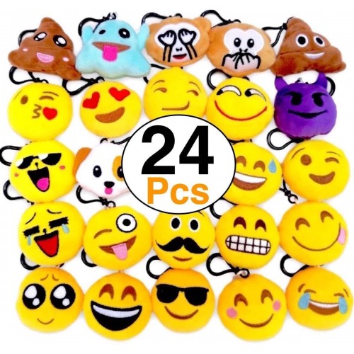 OHill 24 Pack Emoticon Plush Pillows Mini Keychain for Birthday Party Home Decoration