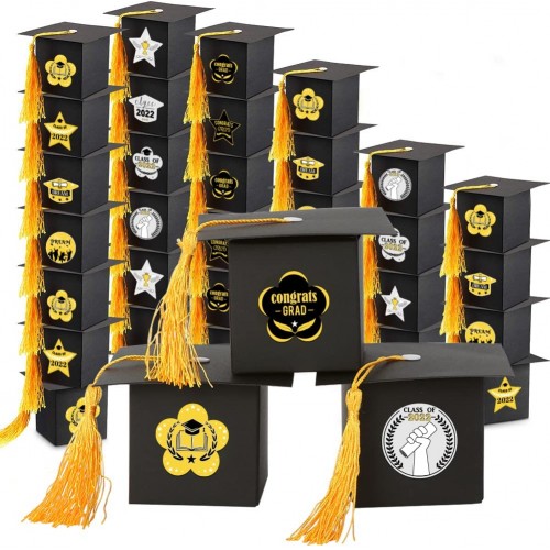 OurWarm 48pcs Graduation Favor Gift Boxes Black Grad Cap Favor Box Graduation Candy Boxes for Graduation Party Supplies and Decorations