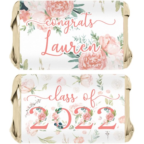 Personalized Floral Graduation Class of 2022 Mini Chocolate Candy Bar Wrapper Labels Grad Party Favor Stickers 45 Stickers