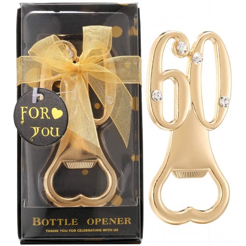 Set of 12 Creative Bottle Openers for 60th Birthday Party Favors or 60th Wedding Anniversary Party Gifts Black and Gold Themed 60 Birthday Party Favors Souvenirs Decorations for Guests 12 Gold 60