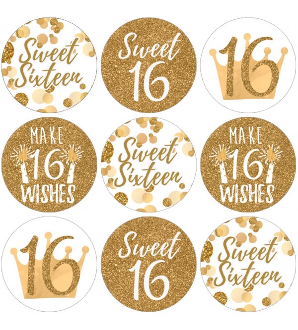 Sweet Sixteen 16th Birthday Party Favor Stickers 180 Labels White and Gold