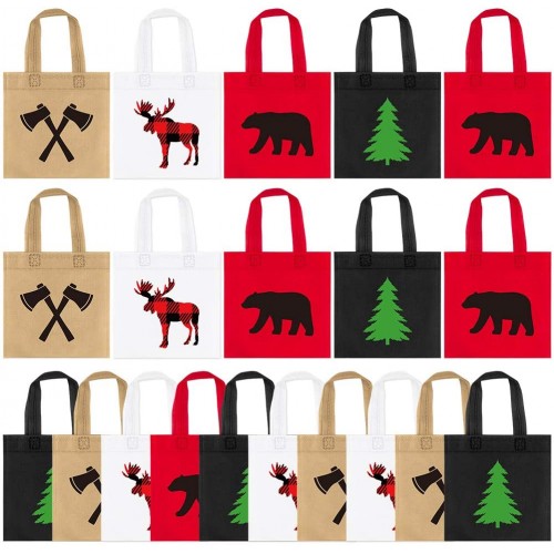 UTOPP 20Pcs Lumberjack Party Candy Favor Bags,Buffalo Plaid Goodie Treat Bags,Non-Woven Gift Bags for Christmas,Winter Baby Shower Woodland Themed Birthday,Camping Bears Deers Party Supplies