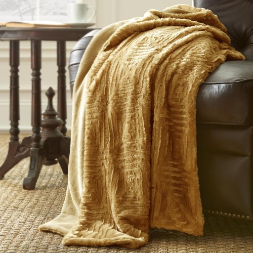 Blankets & Throws| Amrapur Overseas Luxury Faux Fur Gold Curry 50-in x 60-in 1-lb Throw - CF19108