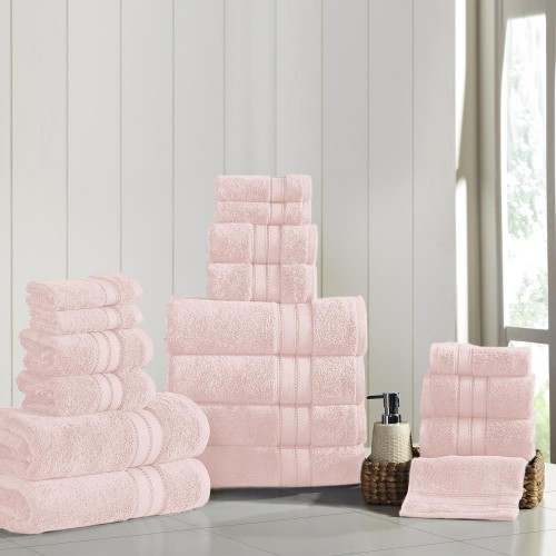 Bathroom Towels| Amrapur Overseas 18-Piece Blush Cotton Bath Towel Set (18pc Spunloft) - XC82715