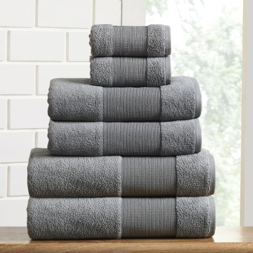 Bathroom Towels| Amrapur Overseas 6-Piece Charcoal Cotton Bath Towel Set (AC 6pc) - IW39942
