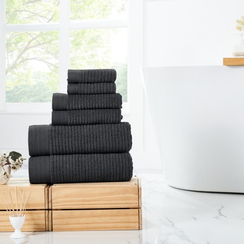 Bathroom Towels| Amrapur Overseas 6-Piece Gray Cotton Bath Towel Set (Soft Rib Quick Dry Towel Set) - CY60158