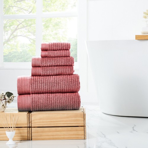 Bathroom Towels| Amrapur Overseas 6-Piece Rosewood Cotton Bath Towel Set (Soft Rib Quick Dry Towel Set) - BT18858