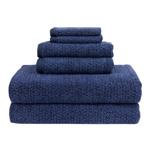 Bathroom Towels| Everplush 6-Piece Navy Blue Cotton Bath Towel Set (Diamond Jacquard Towels) - IQ04364
