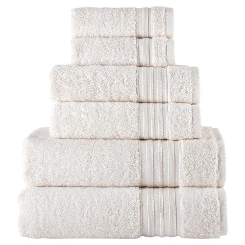 Bathroom Towels| Laural Home 6-Piece Ivory Cotton Bath Towel Set - FF56319