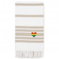 Bathroom Towels| Linum Home Textiles Beige and White Turkish Cotton Beach Towel (Herringbone- Rainbow Heart) - MD91196