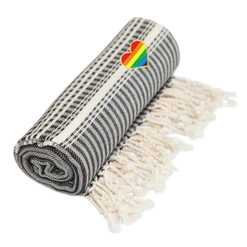 Bathroom Towels| Linum Home Textiles Black Turkish Cotton Beach Towel (Luxe Herringbone- Rainbow Heart) - EJ05917