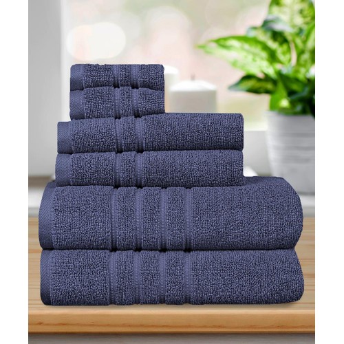 Bathroom Towels| Micro Cotton 6-Piece Blue Cotton Bath Towel Set (Hydration Wellness) - CW79929