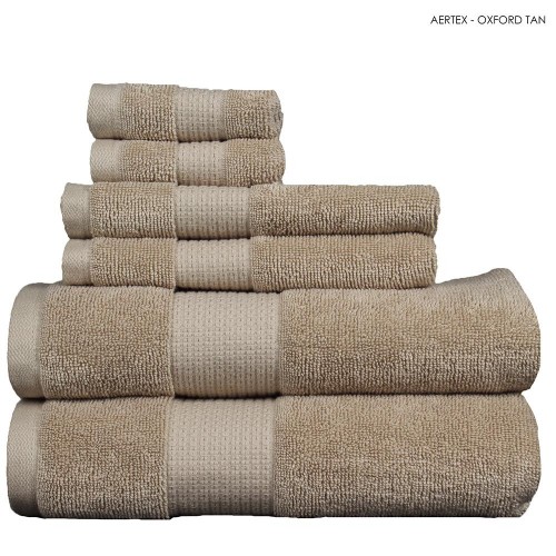 Bathroom Towels| Micro Cotton 6-Piece Oxford Tan Cotton Bath Towel Set (Aertex) - KO22475
