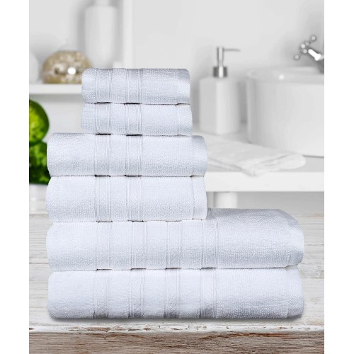 Bathroom Towels| Micro Cotton 6-Piece White Cotton Bath Towel Set (Express) - BM14894
