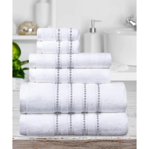 Bathroom Towels| Micro Cotton 6-Piece White with Gray Mist Cotton Bath Towel Set (Express) - YZ38902