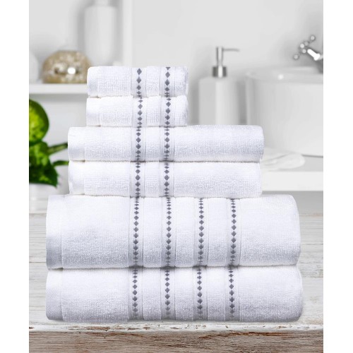 Bathroom Towels| Micro Cotton 6-Piece White/Graphite Cotton Bath Towel Set (Express) - YV86042