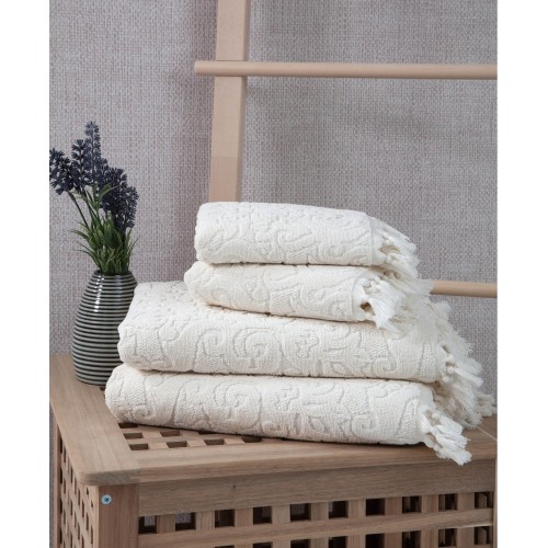 Bathroom Towels| OZAN PREMIUM HOME 4-Piece Cream Turkish Cotton Bath Towel Set (Atlantis) - YL04664