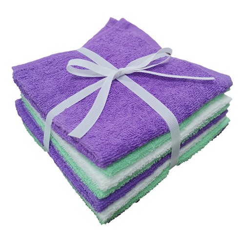 Bathroom Towels| Style Quarters White, Lilac and Mint Green Cotton Wash Cloth - QQ87447
