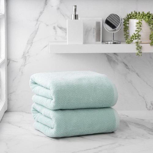 Bathroom Towels| Welhome 2-Piece Aqua Cotton Bath Sheet (Franklin) - MI01906
