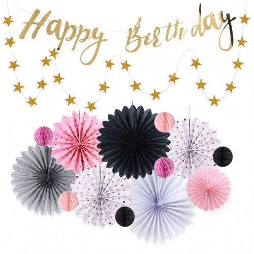 15pcs Princess Birthday Party Set Happy Birthday Banner Hanging Glitter Star Paper Fans Honeycomb Balls Decoration
