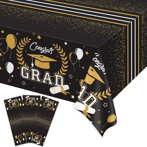 3 Pieces Black Graduation Party Decorations Congrats Grad Tablecloths Class of 2022 Themed Plastic Tablecovers for Graduation Party High School University College Table Decorations Supplies 54X108inch