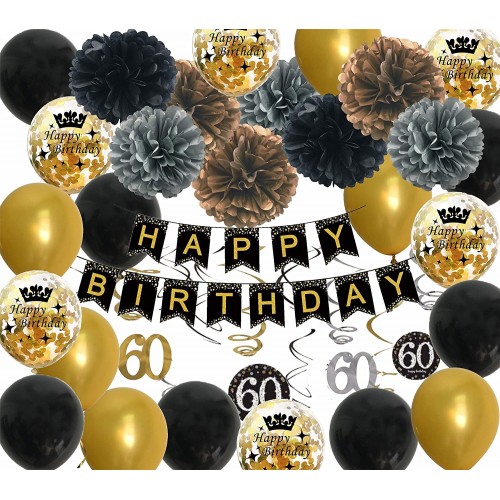 60th Birthday Decorations for Men Black Gold Happy Birthday Party Supplies for 60 Years Old B-Day Anniversary D¡§?cor kit Banner Balloons Set ¡­
