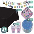 90's Party Pack Throwback Theme Paper Dessert Plates Napkins Cups Table Cover and Hanging Garland Set Serves 16