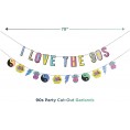 90's Party Pack Throwback Theme Paper Dessert Plates Napkins Cups Table Cover and Hanging Garland Set Serves 16