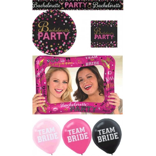 Amscan Bachelorette Party Pack! Bundle of Plates Napkins Selfie Frame and Decorations