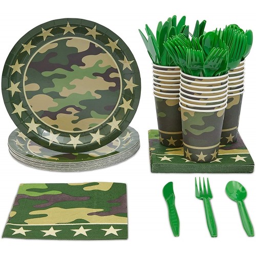 Camouflage Dinnerware Set and Party Supplies 144 Pieces Serves 24