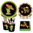 CC HOME 141PCS Mexican Fiesta Supplies Pack – Serves 16 – Includes Plates Cups and Napkins. Mexican Fiesta Supply Tableware Set Kit for Baby Shower,Birthday Party Wedding Party Decorations