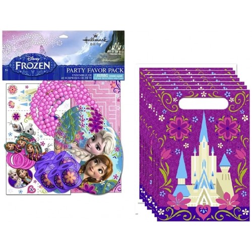 Frozen Princess Elsa Anna Birthday Party Supplies Favor Bundle Pack Includes Loot Bags and 48 Piece Favors